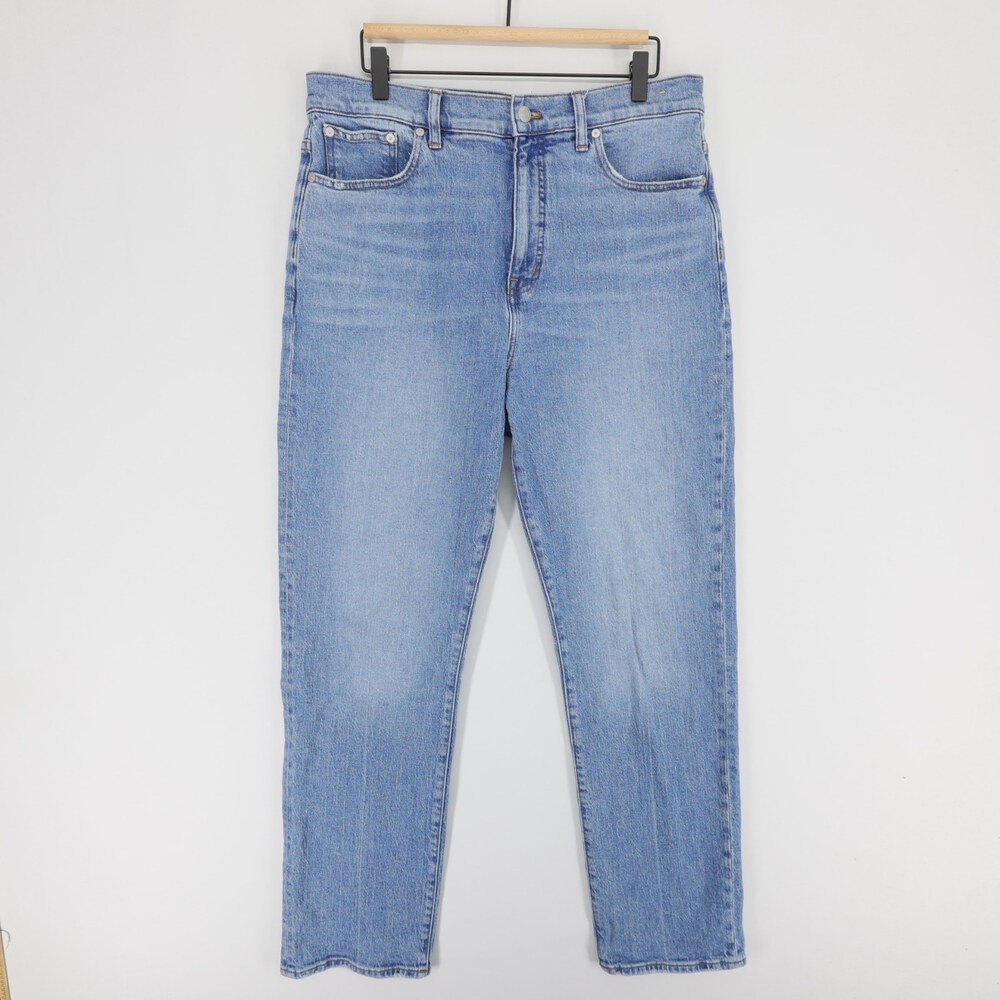 Madewell 90s Straight Jeans Womens 31T Blue High Rise Crease Stretch Denim